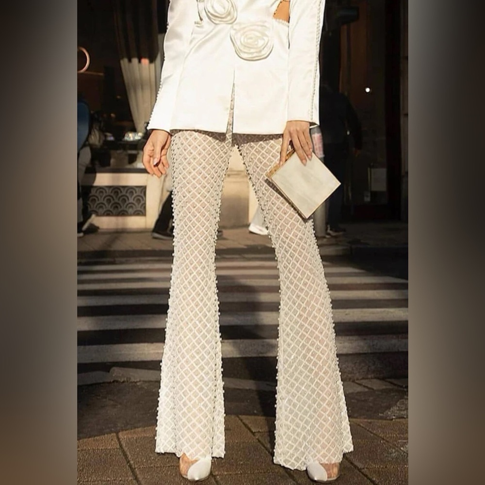 Mesh Pearl White Pants - Medium